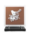 PLAQUE EN GRES CERAME + MOTIF INOX 24X24CM OISEAU