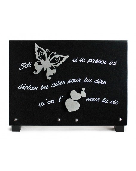 PLAQUE GRANIT NOIR 25X35CM MOTIF INOX+TEXTE ARGENTE