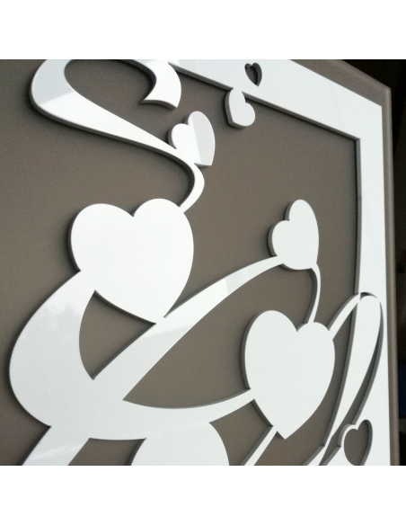 PLAQUE ALTU CARRE 30X30 BLANC SATINE MOTIF ENVOL DE CŒURS