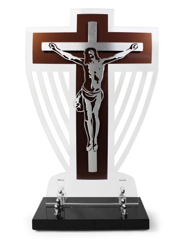 PLAQUE ALTUGLAS AVEC DECOR INOX CHRIST EN CROIX 27X39CM 