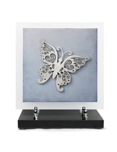 PLAQUE EN GRES CERAME + MOTIF INOX 24X24CM PAPILLON