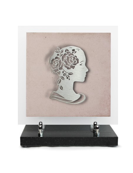 PLAQUE EN GRES CERAME + MOTIF INOX 24X24CM FEMME