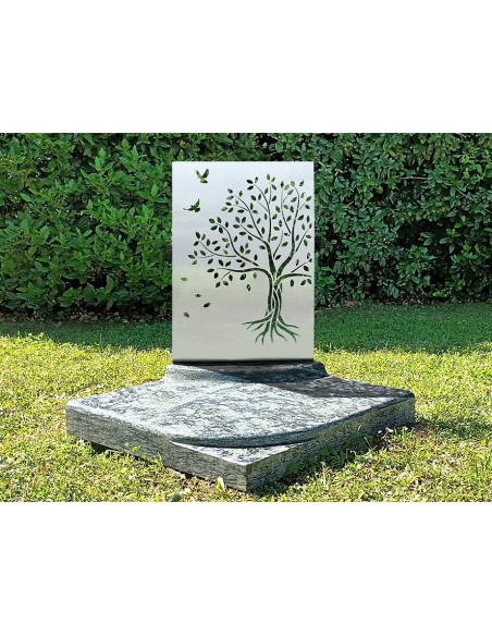 STELE ARBRE DECOUPE INOX 4MM MONULENT FUNERAIRE & CINERAIRE 500X700MM