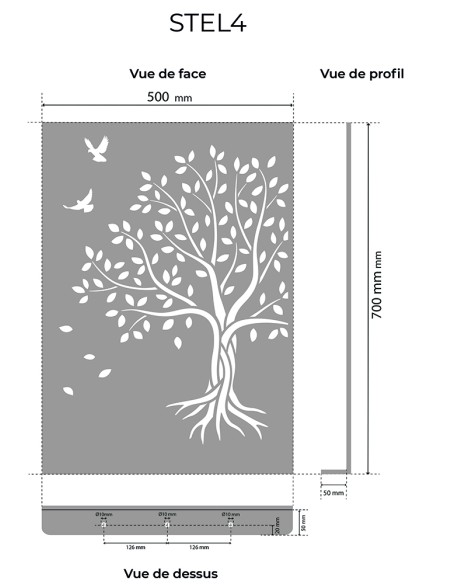 STELE ARBRE DECOUPE INOX 4MM MONULENT FUNERAIRE & CINERAIRE 500X700MM