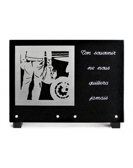 PLAQUE GRANIT NOIR 25X35CM DECOR INOX+TEXTE ARGENTE