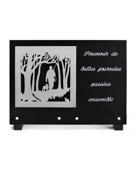 PLAQUE GRANIT NOIR 25X35CM DECOR INOX+TEXTE ARGENTE