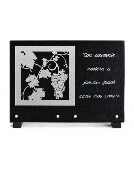 PLAQUE GRANIT NOIR 25X35CM DECOR INOX+TEXTE ARGENTE