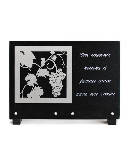 PLAQUE GRANIT NOIR 25X35CM DECOR INOX+TEXTE ARGENTE