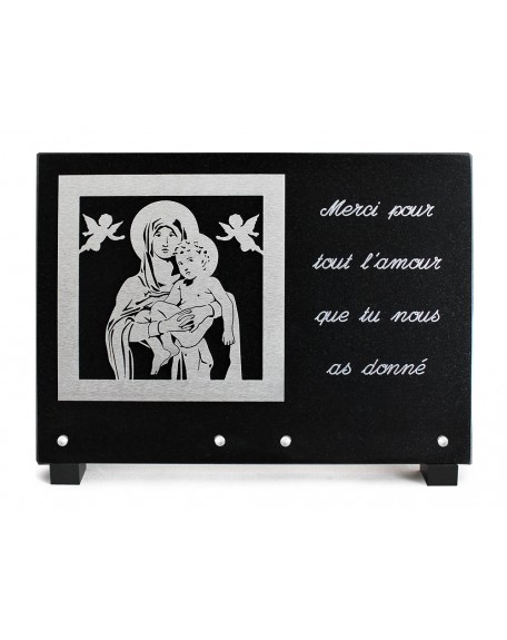 PLAQUE GRANIT NOIR 25X35CM DECOR INOX+TEXTE ARGENTE