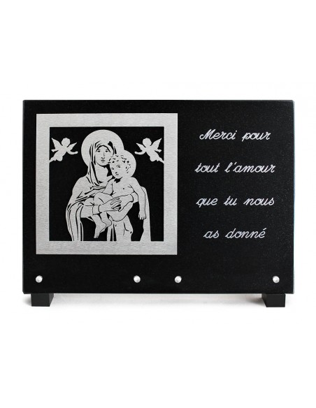 PLAQUE GRANIT NOIR 25X35CM DECOR INOX+TEXTE ARGENTE