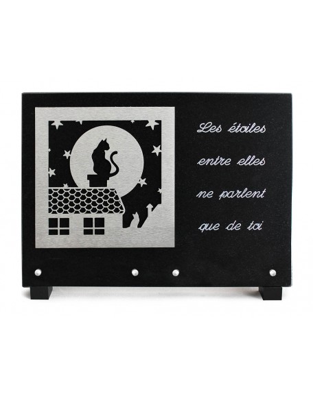 PLAQUE GRANIT NOIR 25X35CM DECOR INOX+TEXTE ARGENTE