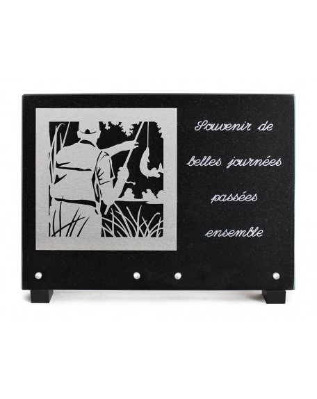 PLAQUE GRANIT NOIR 25X35CM DECOR INOX+TEXTE ARGENTE