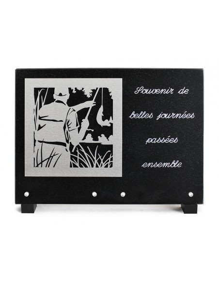 PLAQUE GRANIT NOIR 25X35CM DECOR INOX+TEXTE ARGENTE
