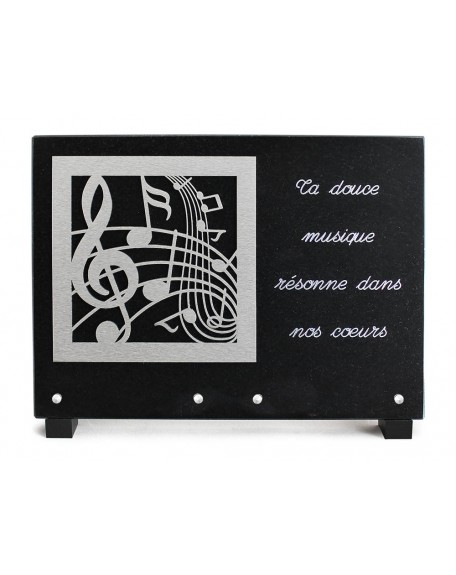 PLAQUE GRANIT NOIR 25X35CM DECOR INOX+TEXTE ARGENTE