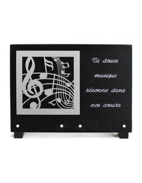 PLAQUE GRANIT NOIR 25X35CM DECOR INOX+TEXTE ARGENTE