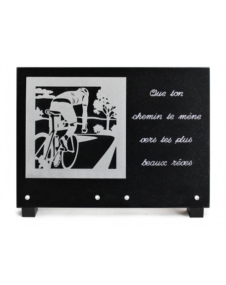 PLAQUE GRANIT NOIR 25X35CM DECOR INOX+TEXTE ARGENTE