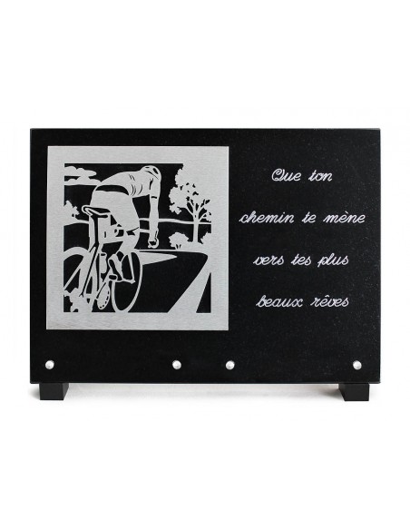 PLAQUE GRANIT NOIR 25X35CM DECOR INOX+TEXTE ARGENTE
