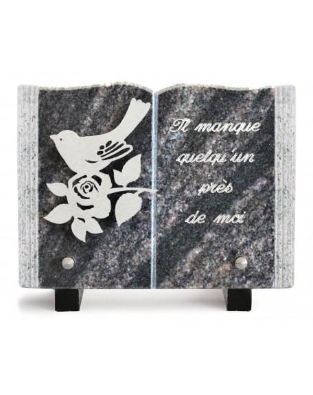 PLAQUE GRANIT LIVRE 15X21CM DECOR INOX +TEXTE ARGENT