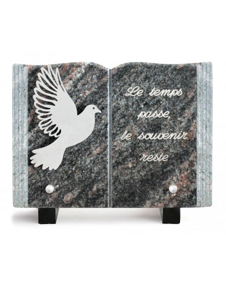 PLAQUE GRANIT LIVRE 15X21CM DECOR INOX +TEXTE ARGENT