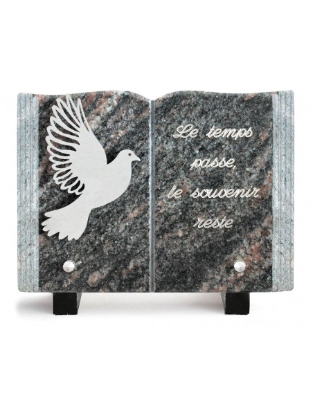 PLAQUE GRANIT LIVRE 15X21CM DECOR INOX +TEXTE ARGENT