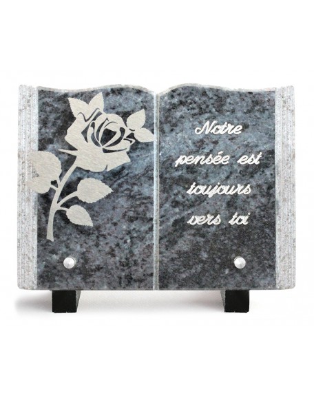 PLAQUE GRANIT LIVRE 15X21CM DECOR INOX +TEXTE ARGENT