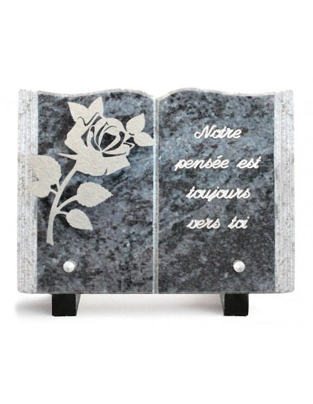 PLAQUE GRANIT LIVRE 15X21CM DECOR INOX +TEXTE ARGENT