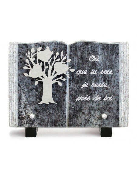 PLAQUE GRANIT LIVRE 15X21CM DECOR INOX +TEXTE ARGENT