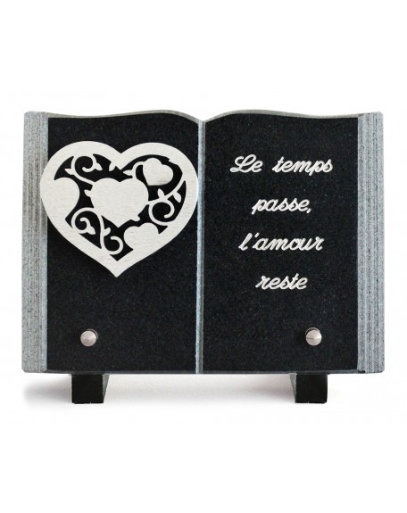 PLAQUE GRANIT LIVRE 15X21CM DECOR INOX +TEXTE ARGENT