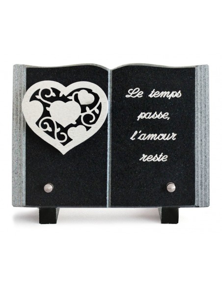 PLAQUE GRANIT LIVRE 15X21CM DECOR INOX +TEXTE ARGENT