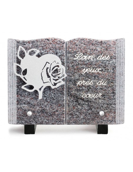 PLAQUE GRANIT LIVRE 15X21CM DECOR INOX +TEXTE ARGENT