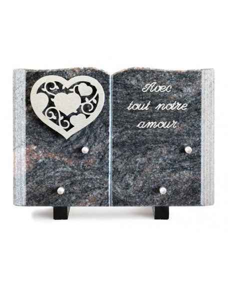 PLAQUE GRANIT LIVRE 17X25CM DECOR INOX +TEXTE ARGENT