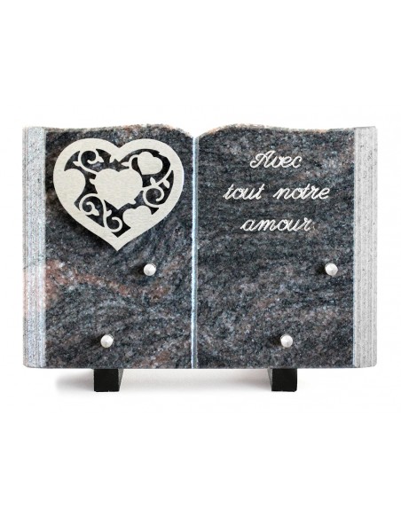 PLAQUE GRANIT LIVRE 17X25CM DECOR INOX +TEXTE ARGENT