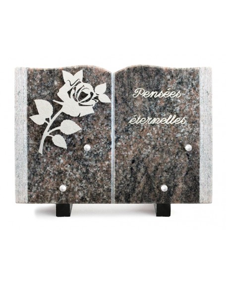 PLAQUE GRANIT LIVRE 17X25CM DECOR INOX +TEXTE ARGENT