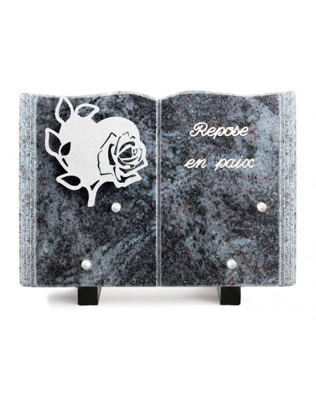 PLAQUE GRANIT LIVRE 17X25CM DECOR INOX +TEXTE ARGENT