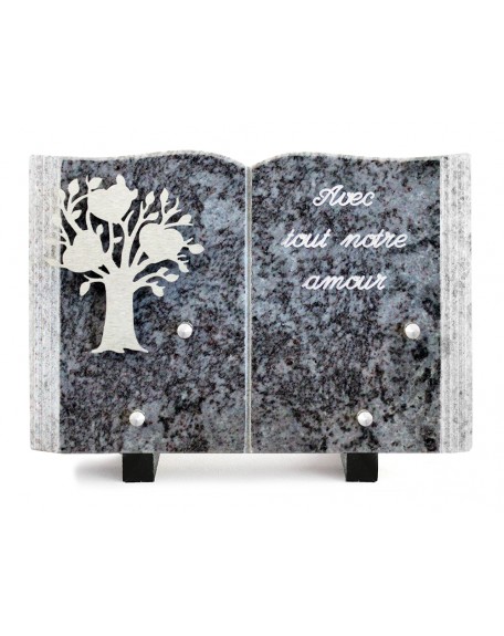 PLAQUE GRANIT LIVRE 17X25CM DECOR INOX +TEXTE ARGENT