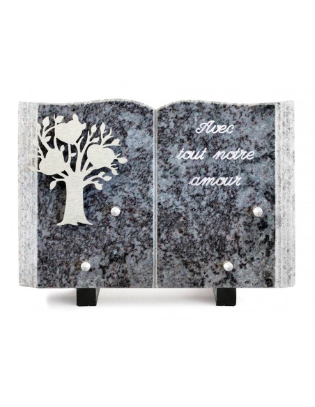 PLAQUE GRANIT LIVRE 17X25CM DECOR INOX +TEXTE ARGENT