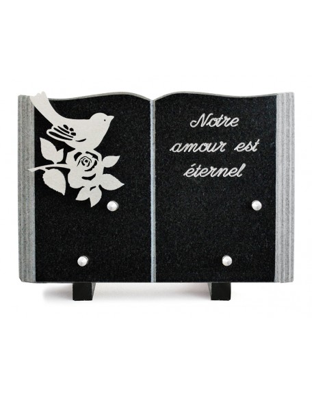 PLAQUE GRANIT LIVRE 17X25CM DECOR INOX +TEXTE ARGENT