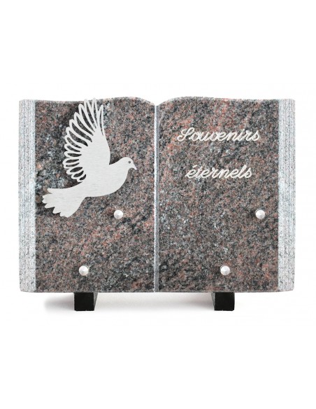 PLAQUE GRANIT LIVRE 17X25CM DECOR INOX +TEXTE ARGENT