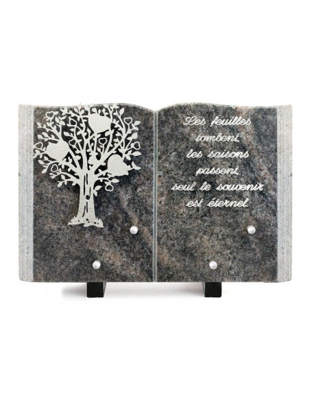 PLAQUE GRANIT LIVRE 20X30CM DECOR INOX +TEXTE ARGENT