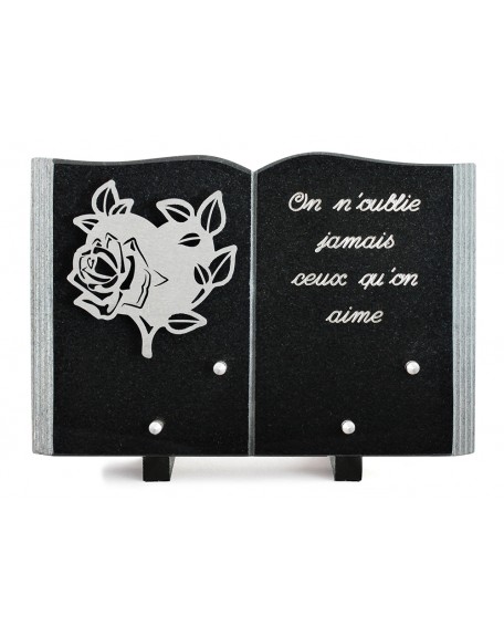 PLAQUE GRANIT LIVRE 20X30CM DECOR INOX +TEXTE ARGENT