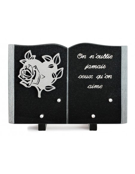 PLAQUE GRANIT LIVRE 20X30CM DECOR INOX +TEXTE ARGENT