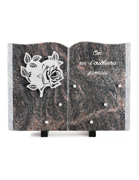 PLAQUE GRANIT LIVRE 25X35CM DECOR INOX +TEXTE ARGENT
