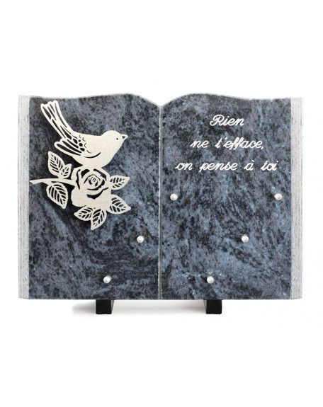 PLAQUE GRANIT LIVRE 25X35CM DECOR INOX +TEXTE ARGENT