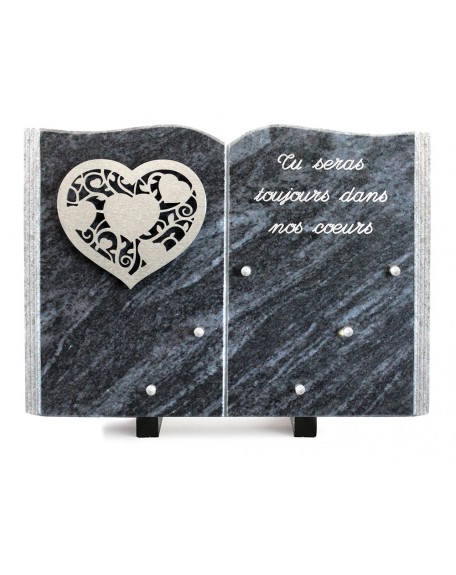 PLAQUE GRANIT LIVRE 25X35CM DECOR INOX +TEXTE ARGENT