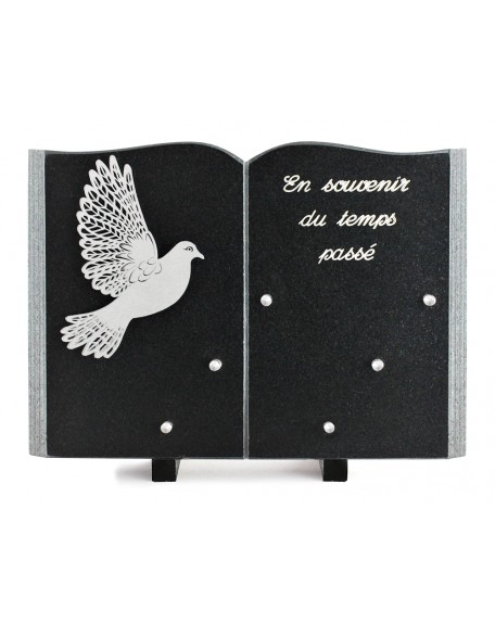 PLAQUE GRANIT LIVRE 25X35CM DECOR INOX +TEXTE ARGENT