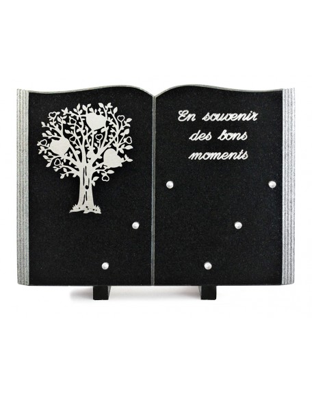 PLAQUE GRANIT LIVRE 25X35CM DECOR INOX +TEXTE ARGENT