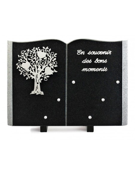 PLAQUE GRANIT LIVRE 25X35CM DECOR INOX +TEXTE ARGENT