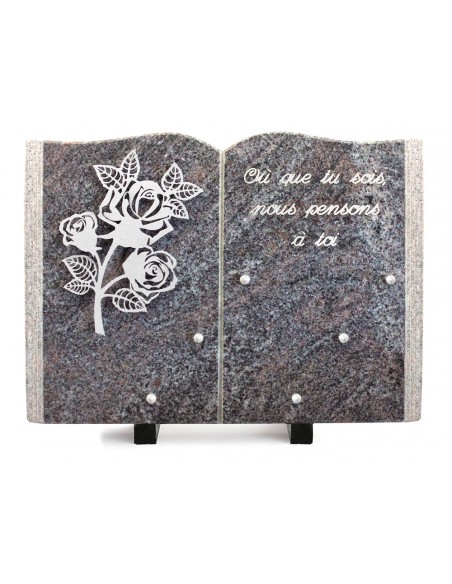 PLAQUE GRANIT LIVRE 25X35CM DECOR INOX +TEXTE ARGENT