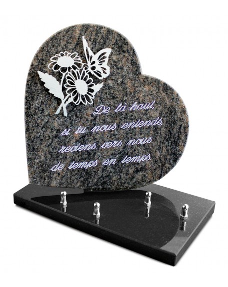 PLAQUE GRANIT COEUR  26X26CM DECOR INOX +TEXTE ARGENT