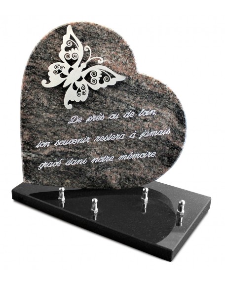 PLAQUE GRANIT COEUR  26X26CM DECOR INOX +TEXTE ARGENT